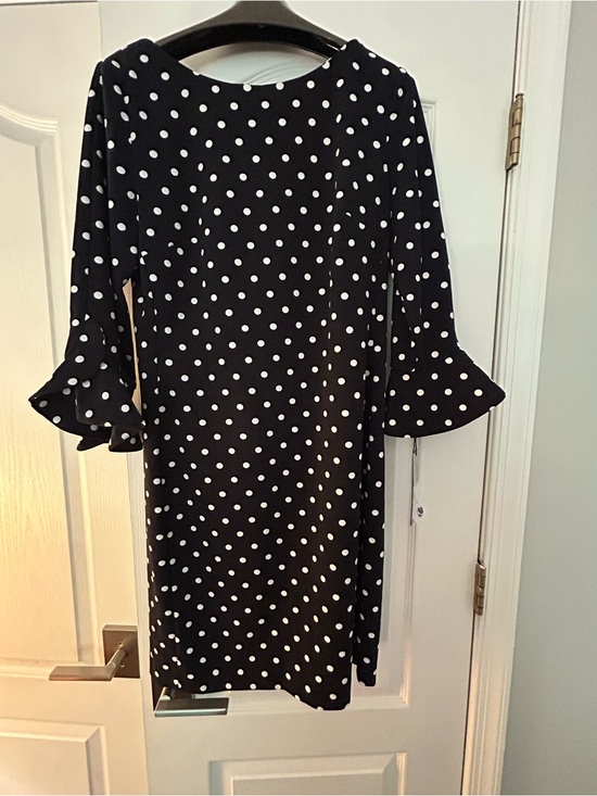 Karl Lagerfeld Dresses & Skirts - Karl Lagerfeld Black Dress with White Polka Dots and Ruffle Sleeves